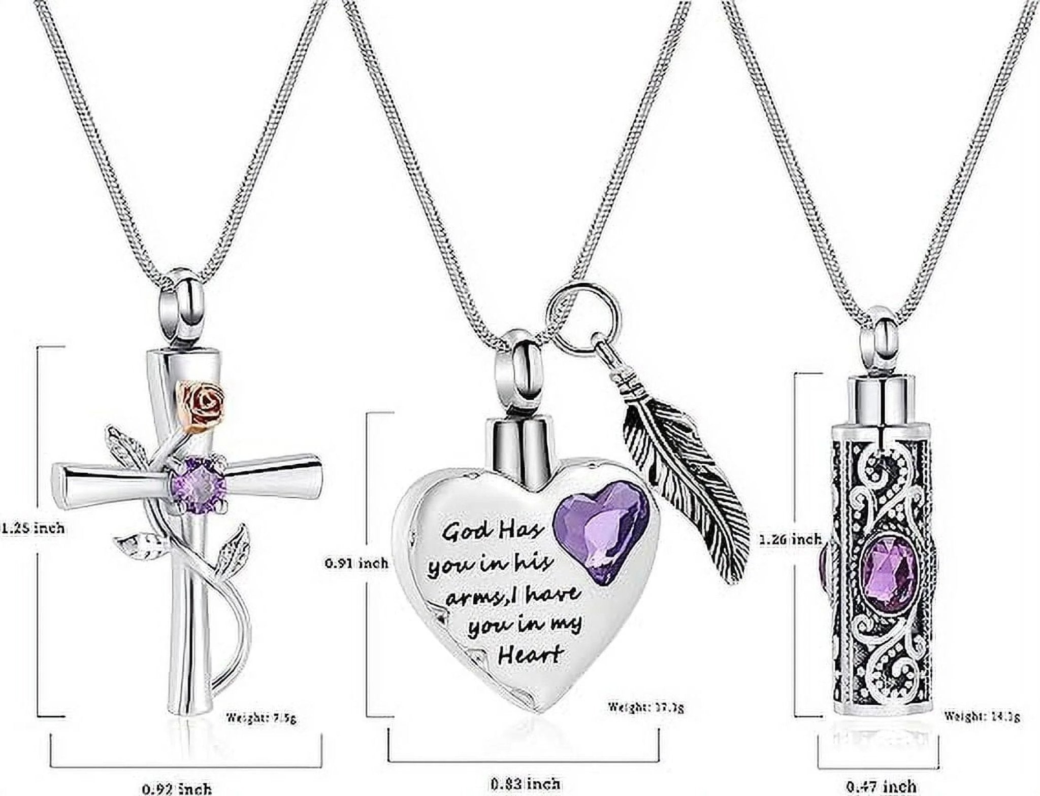 Cylinder Cross Heart Memorial Urn Necklace, Stainless Steel, 3 Pieces Set - Bela Fils BoutiqueBela Fils Boutique